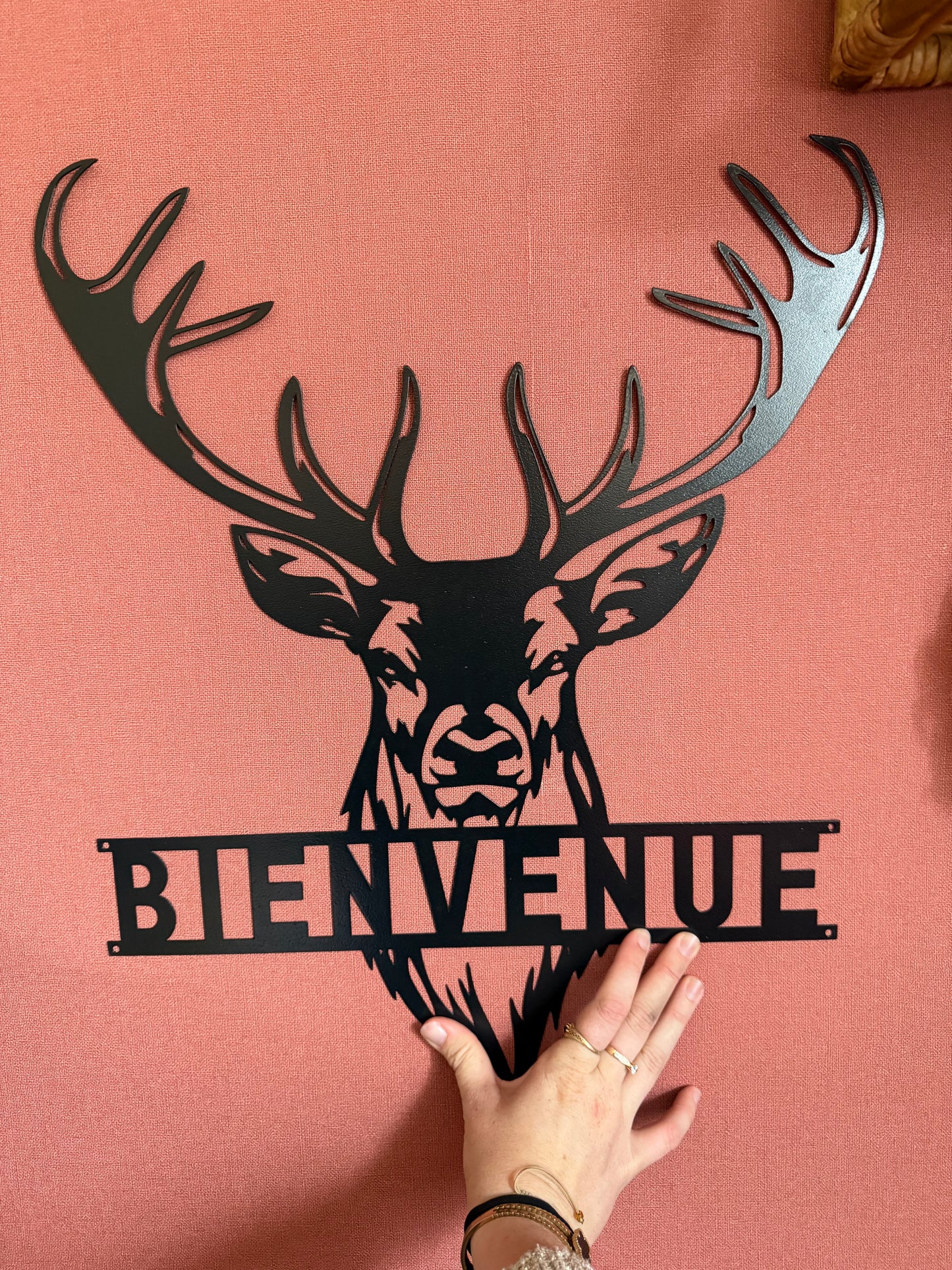 Support métal cerf bienvenue
