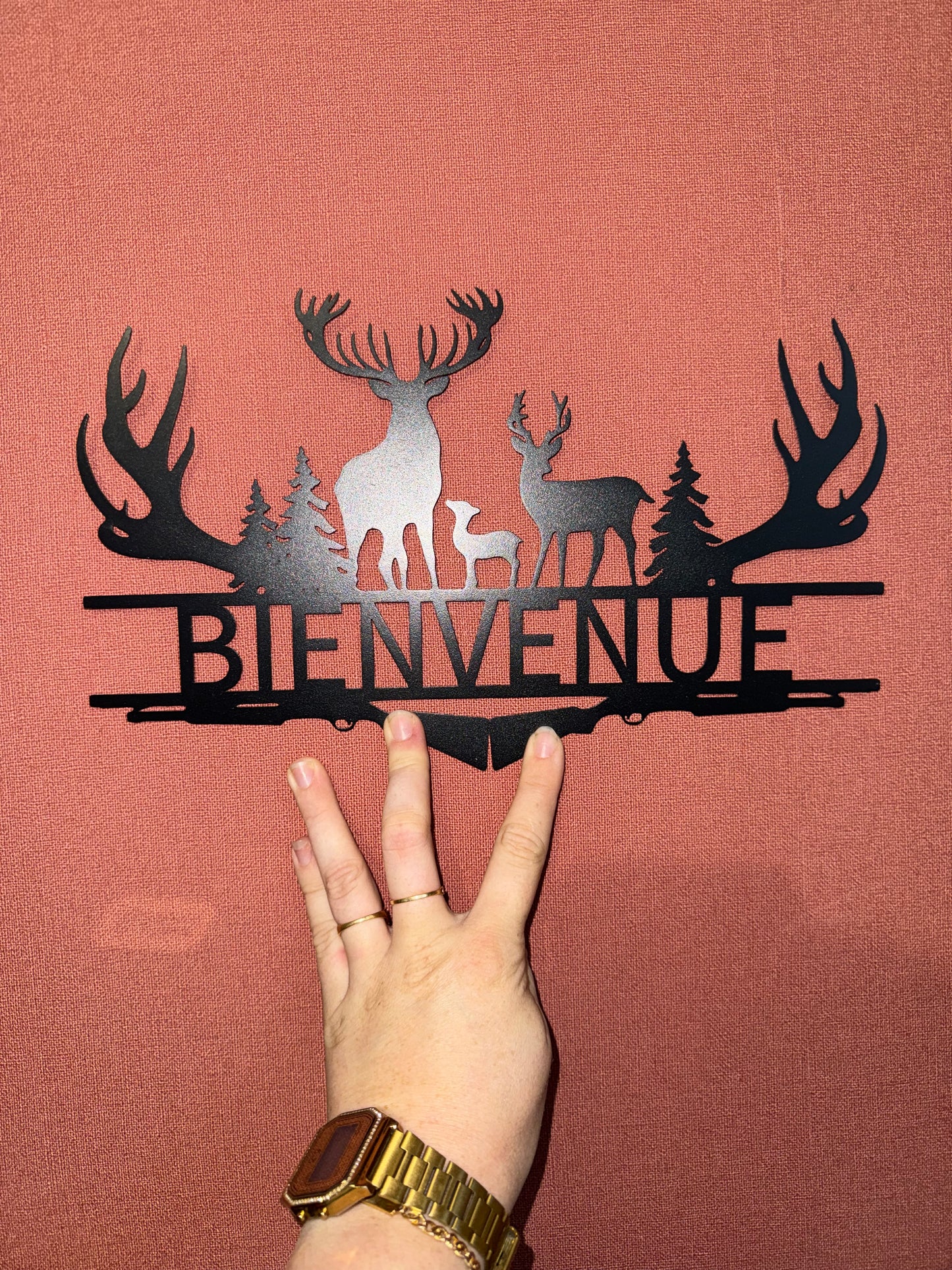 Support métal cerf bienvenue