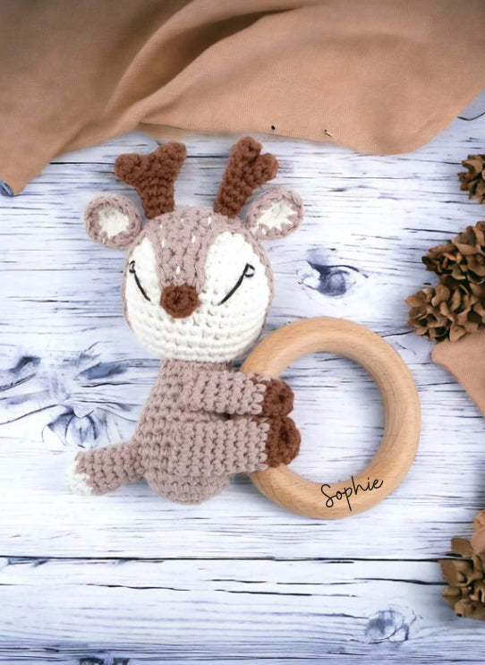 Hochet biche /cerf avec prénom gravé