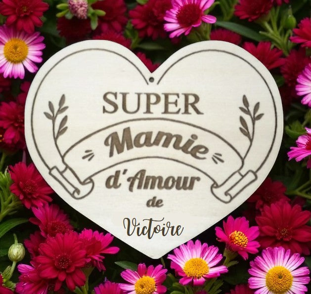 Aimant / magnet en bois message d'amour, mamie / papy