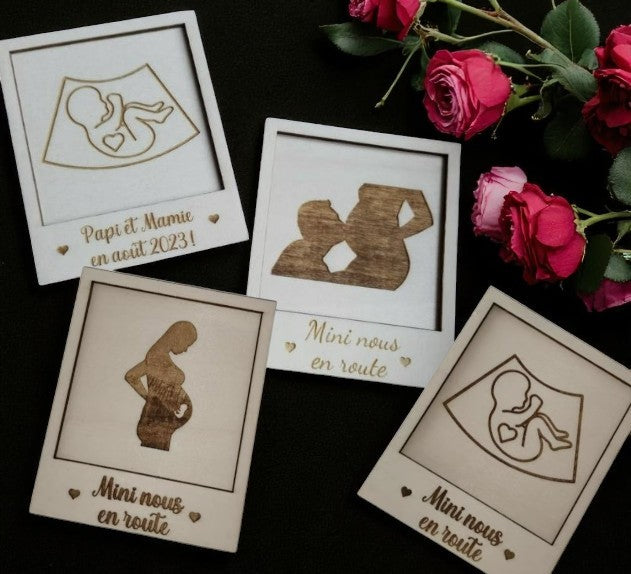 Aimant / magnet en bois annonce de grossesse