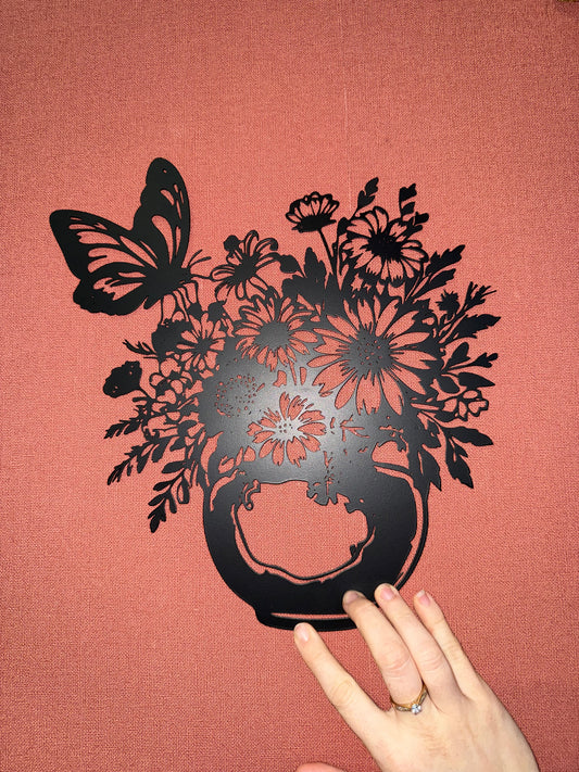 Décoration mural en métal papillon + fleurs