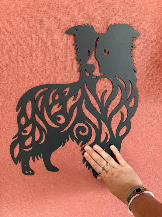 Décoration mural en métal chien border collie