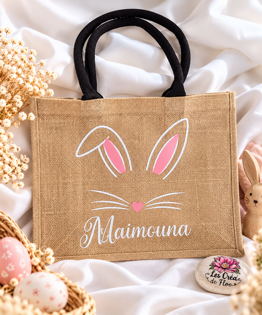 Sac Pâques en jute – Lapin avec prénom