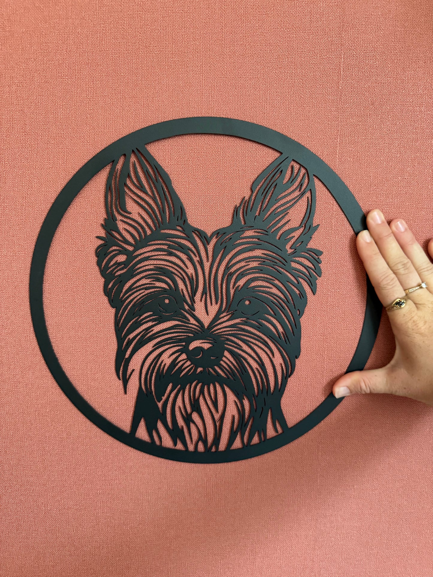 Décoration mural en métal chien yorkshire