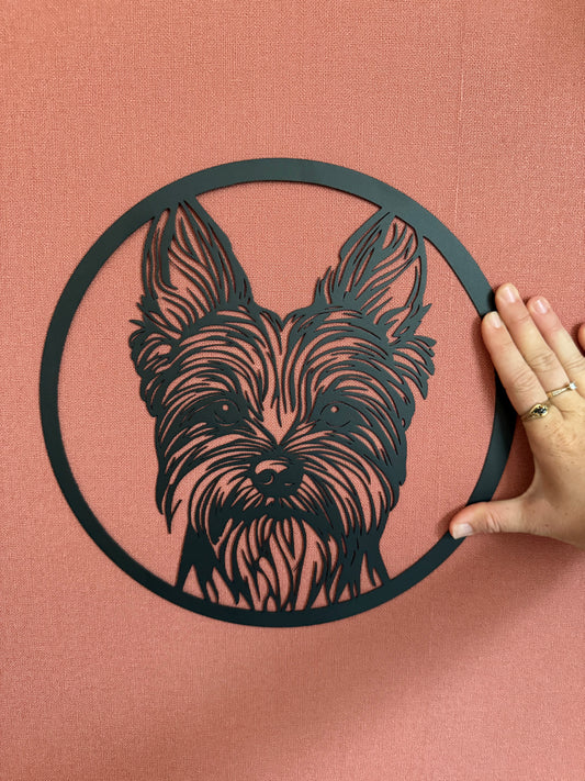 Décoration mural en métal chien yorkshire