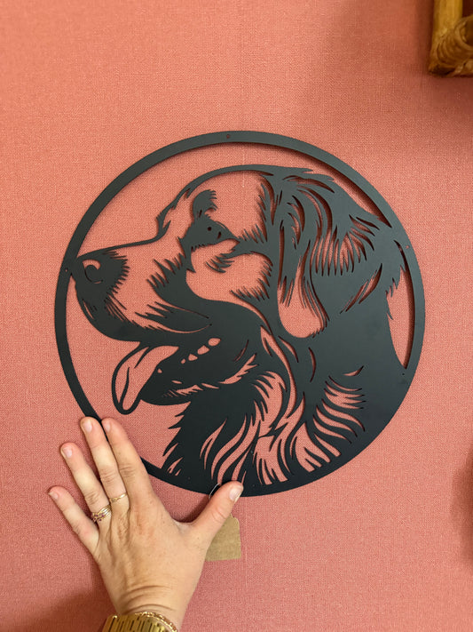 Décoration mural en métal chien golden retriever