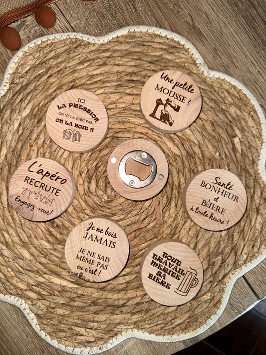 Décapsuleur aimanté personnalisé, gravé, cadeau Mamie/Papy, Parrain, Marraine, Papa, Maman, EVJF, EVJG, mariage