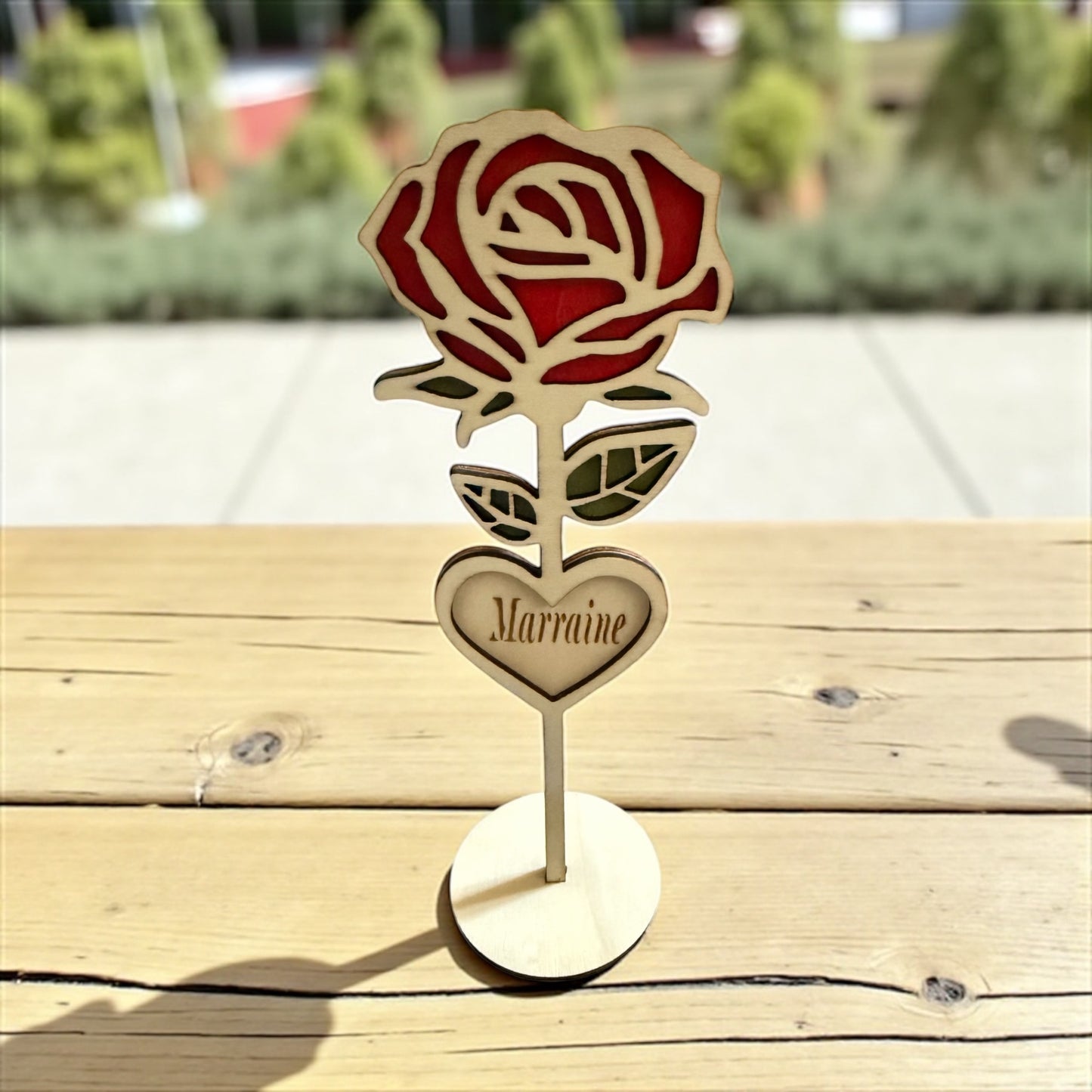 Rose en bois avec cœur 🌹