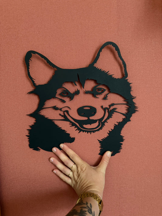 Décoration mural en métal chien husky