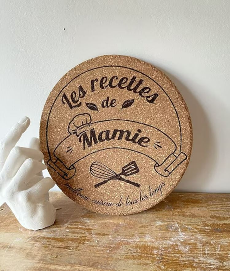 Dessous plat liège Bonne fête mamie, cadeau personnalisé original grand-mère, idée fête des grands mères, cadeau mamie, cadeau petit enfants