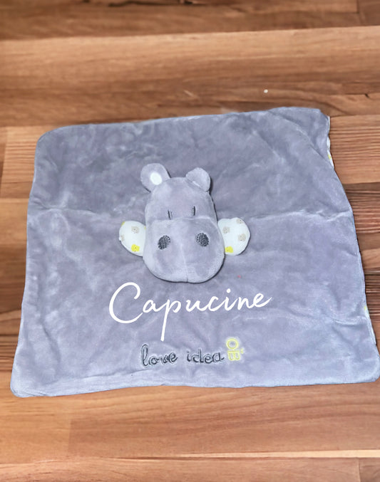 Doudou mouchoir hippo personnalisé