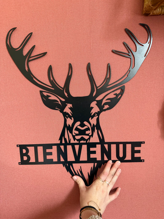 Support métal cerf bienvenue