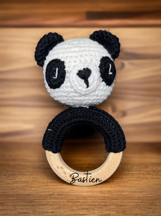 Hochet panda avec prénom gravé