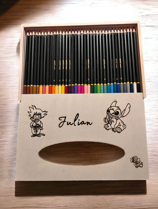 Boîte de crayon de couleur gravé