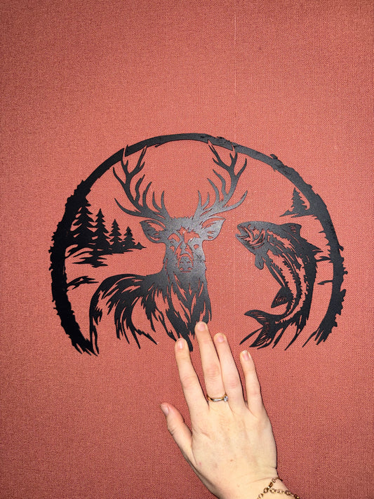 Support métal cerf + poisson