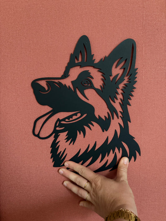 Décoration mural en métal chien berger allemand