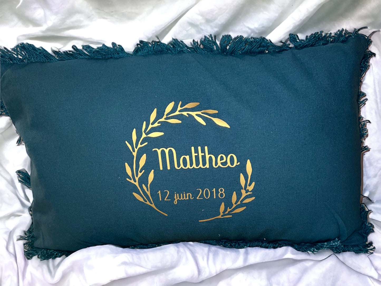 Coussin personnalisé bleu canard