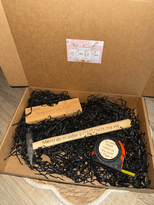 Coffret cadeau bricolage gravé sur bois, idée cadeau papa, papy, parrain, tonton