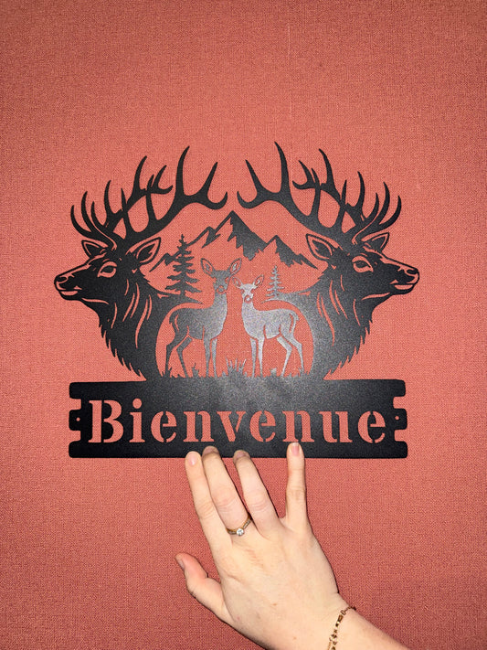 Support métal cerf bienvenue