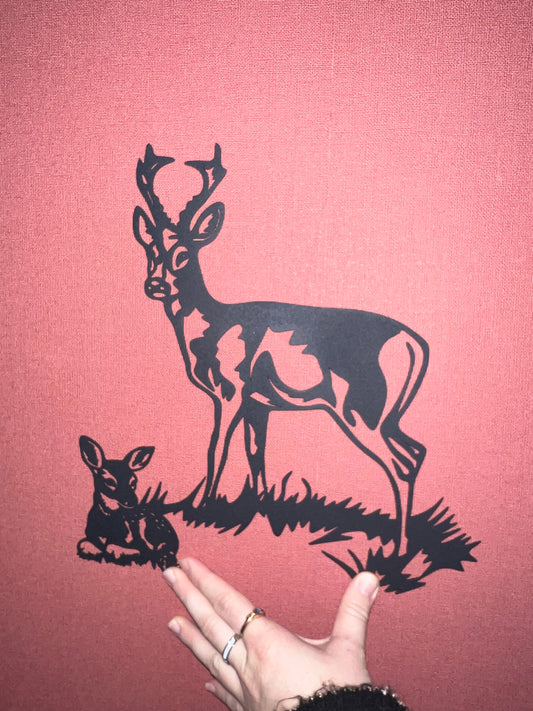 Support métal chevreuil, biche + faon