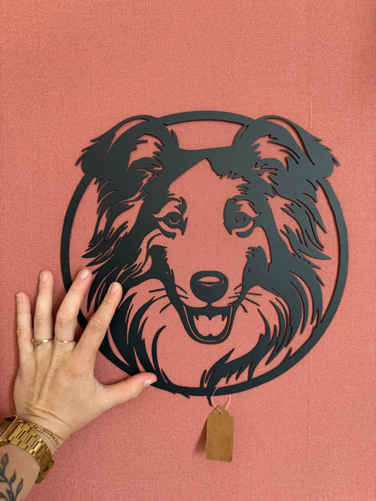 Décoration mural en métal chien border collie