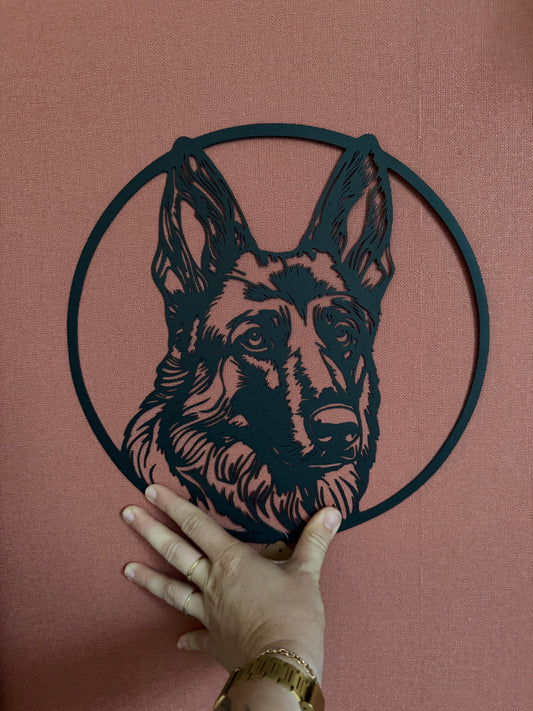 Décoration mural en métal chien berger allemand