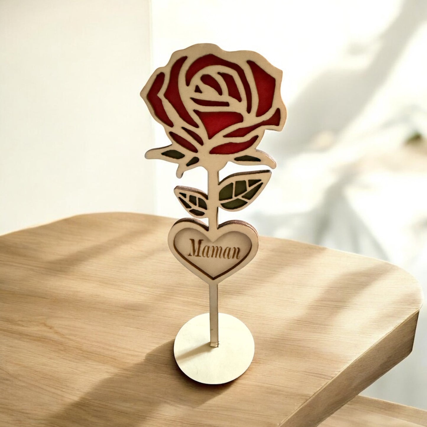 Rose en bois avec cœur 🌹