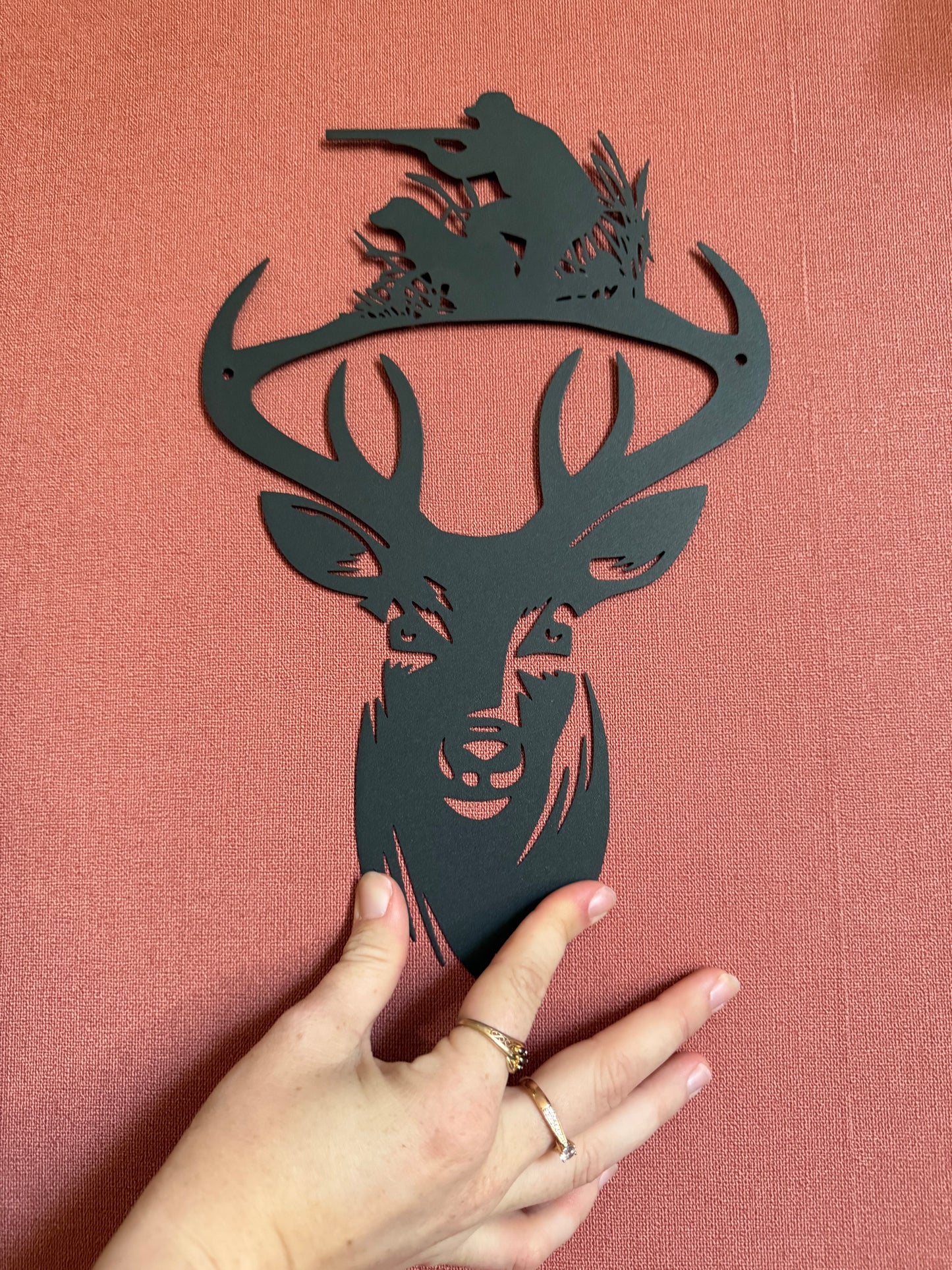 Support métal cerf + chasseur