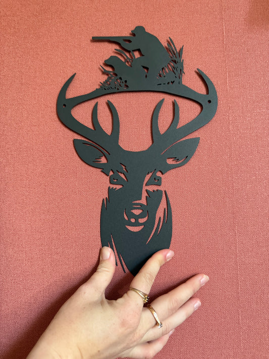 Support métal cerf + chasseur