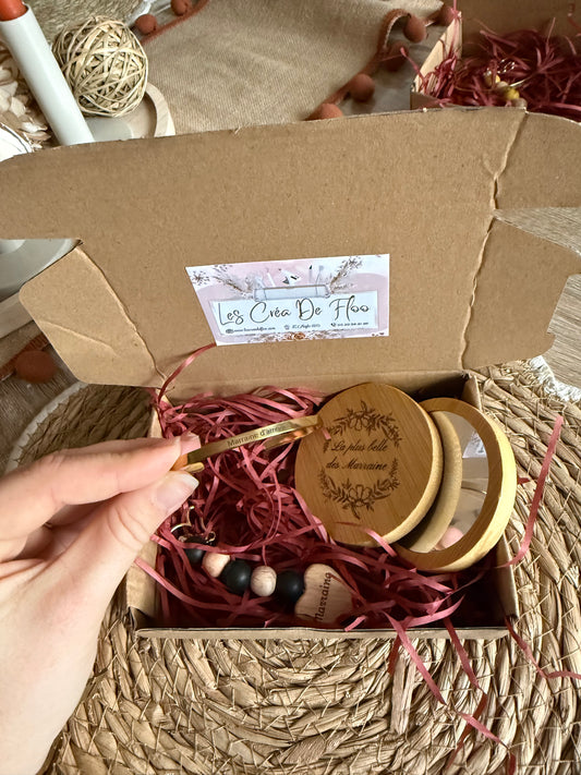 Coffret cadeau gravé sur bois, idée cadeau mamie, marraine, tata