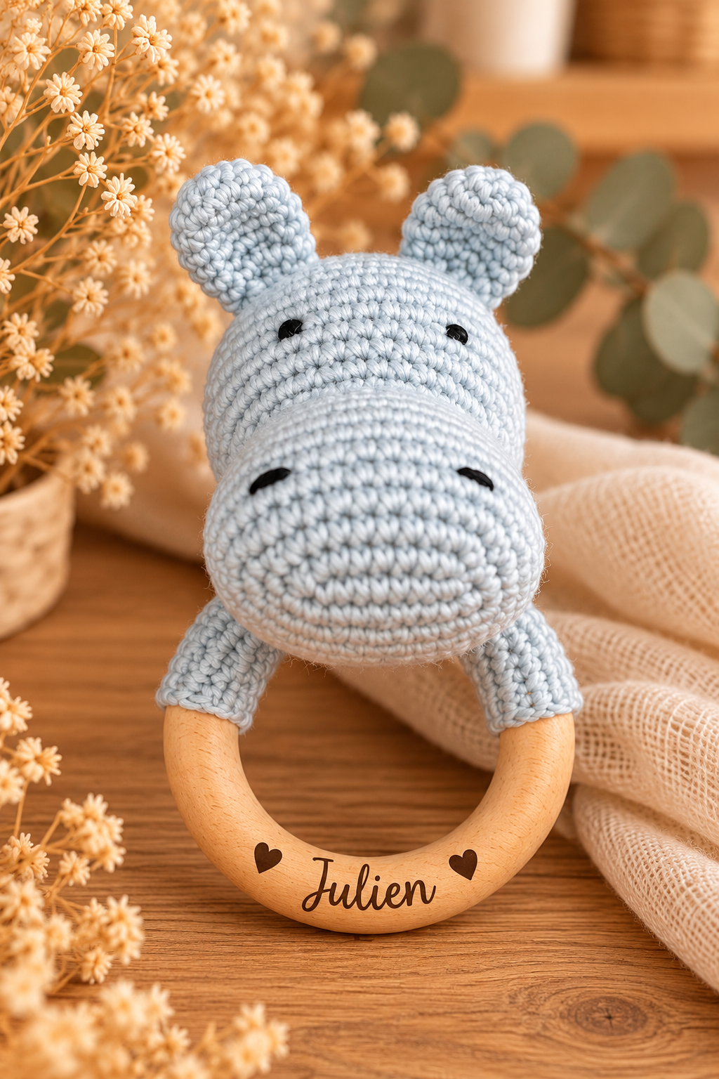 Hochet hippo personnalisé
