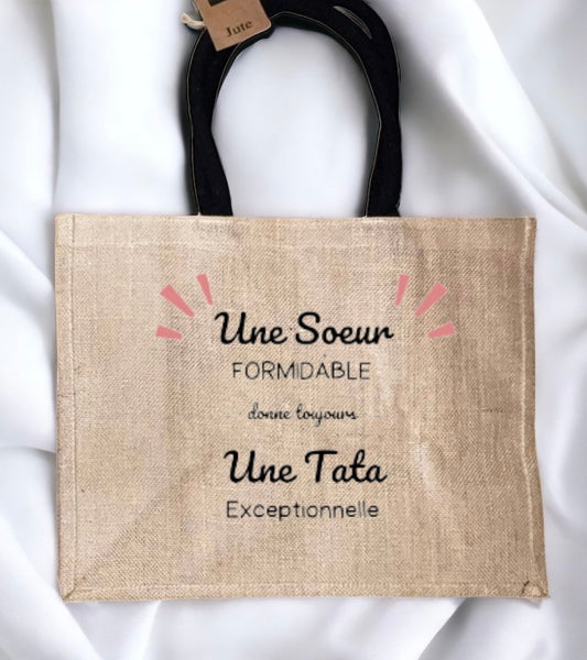 Sac en toile de jute personnalisé / idée cadeau tata