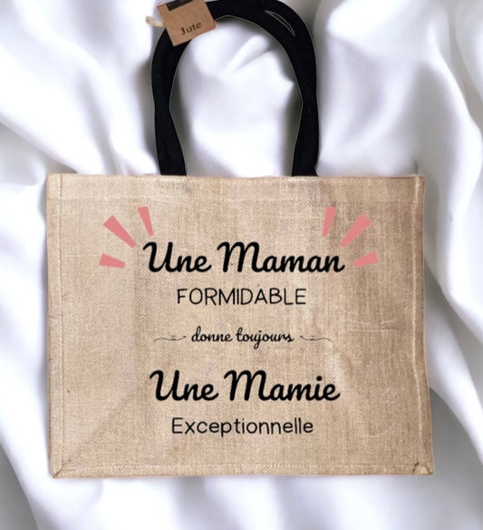 Sac en toile de jute personnalisé / idée cadeau mamie